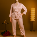 Flourish Satin Robe Nightwear Set – Elegant Black 2-Piece Loungewear with Waist Belt