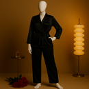 Flourish Satin Robe Nightwear Set – Elegant Black 2-Piece Loungewear with Waist Belt