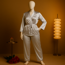 Flourish Satin Robe Nightwear Set – Elegant Black 2-Piece Loungewear with Waist Belt