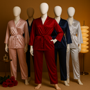 Flourish Satin Robe Nightwear Set – Elegant Black 2-Piece Loungewear with Waist Belt