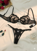 Flourish Non-Padded Floral Wired Bra & Panty Set –Embroidered Sheer Lingerie