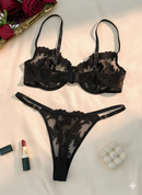 Flourish Non-Padded Floral Wired Bra & Panty Set –Embroidered Sheer Lingerie