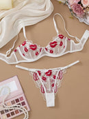Flourish Non-Padded Floral Wired Bra & Panty Set –Embroidered Sheer Lingerie