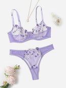 Flourish Non-Padded Floral Wired Bra & Panty Set –Embroidered Sheer Lingerie